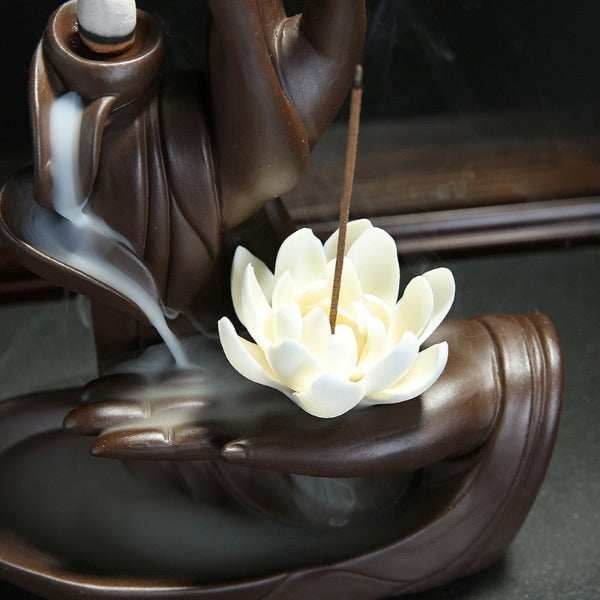 Lotus Of Life Flower Waterfall Backflow Incense Burner - Brown