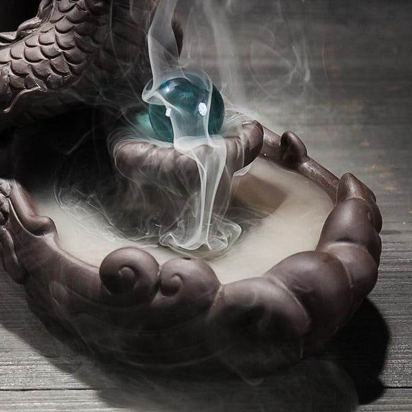 Pearl Guarding Dragon Backflow Incense Burner - Brown