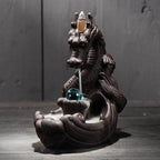 Pearl Guarding Dragon Backflow Incense Burner - Brown