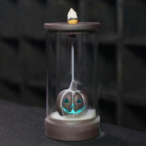 Halloween Pumpkin Color Changing Windproof Backflow Incense Burner With LED Light - 