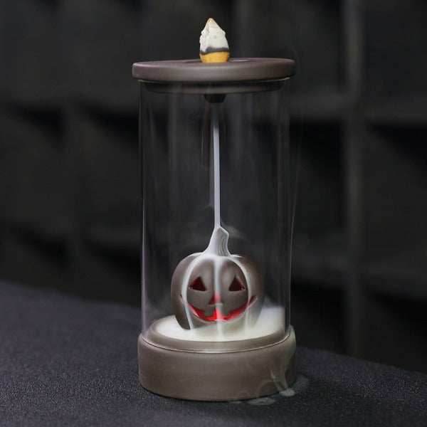 Halloween Pumpkin Color Changing Windproof Backflow Incense Burner With LED Light - 