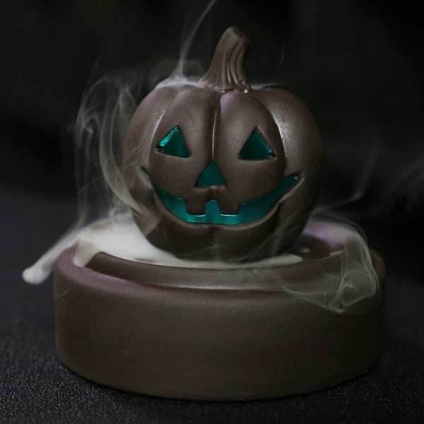 Halloween Pumpkin Color Changing Windproof Backflow Incense Burner With LED Light - 