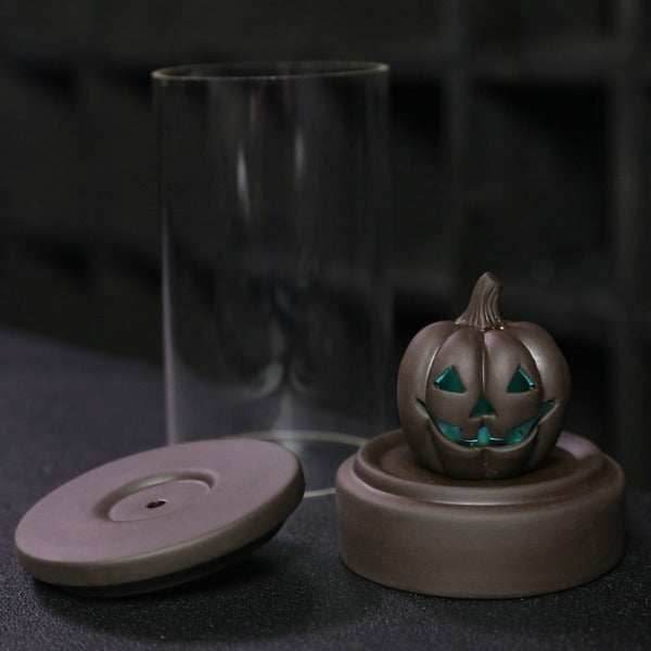 Halloween Pumpkin Color Changing Windproof Backflow Incense Burner With LED Light - 