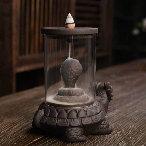Turtle Windproof Backflow Incense Burner With Snake Inside - 