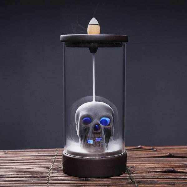 Immortal Skull Backflow Glass Incense Burner With LED - Brown