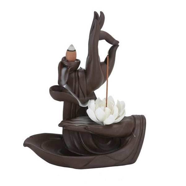 Lotus Of Life Flower Waterfall Backflow Incense Burner - Brown