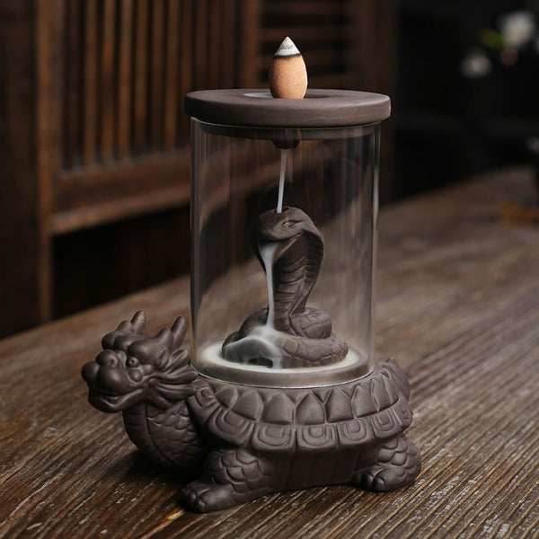 Turtle Windproof Backflow Incense Burner With Snake Inside - 