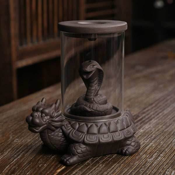 Turtle Windproof Backflow Incense Burner With Snake Inside - 