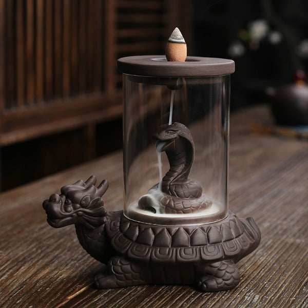 Turtle Windproof Backflow Incense Burner With Snake Inside - 