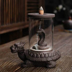 Turtle Windproof Backflow Incense Burner With Snake Inside - 