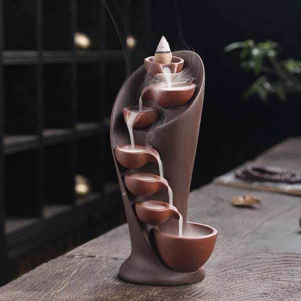 SpaceKeeper Waterfall Backflow Incense Burner - Brown