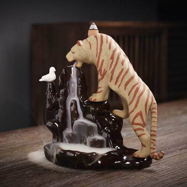 Bengal Tiger Backflow Incense Burner - Brown
