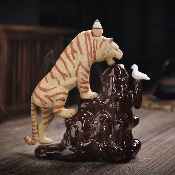 Bengal Tiger Backflow Incense Burner - Brown