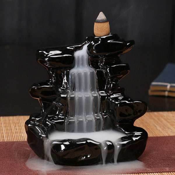 Black Cascade Waterfall Backflow Incense Burner - Black
