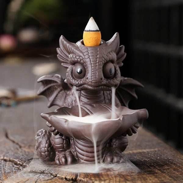 Cute Dragon Waterfall Backflow Incense Burner - Brown