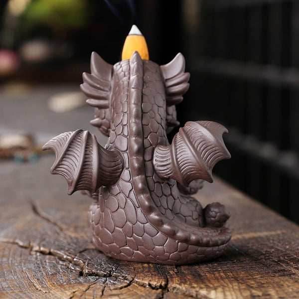 Cute Dragon Waterfall Backflow Incense Burner - Brown