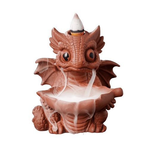 Cute Dragon Waterfall Backflow Incense Burner - Brown