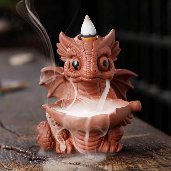 Cute Dragon Waterfall Backflow Incense Burner - Orange