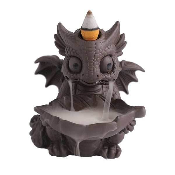 Cute Dragon Waterfall Backflow Incense Burner - Brown