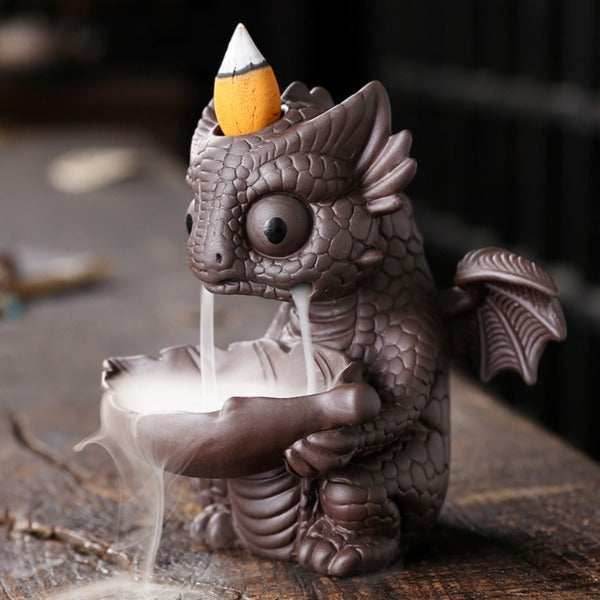 Cute Dragon Waterfall Backflow Incense Burner - Brown