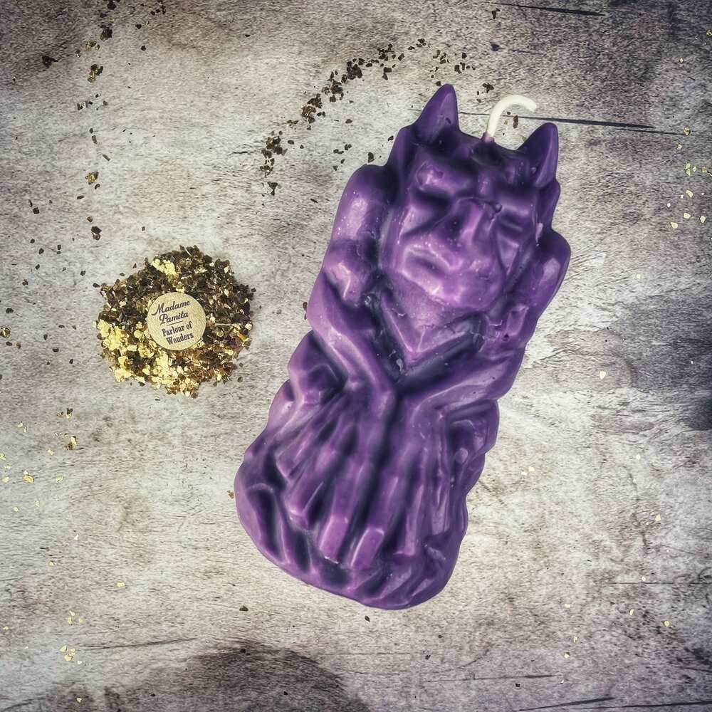 Beeswax Gargoyle Protector Spell Candle - Purple (Protecting Power)
