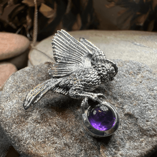 Regal Owl Necklace - Amethyst