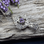 Celtic Cross Heart Necklace - Amethyst