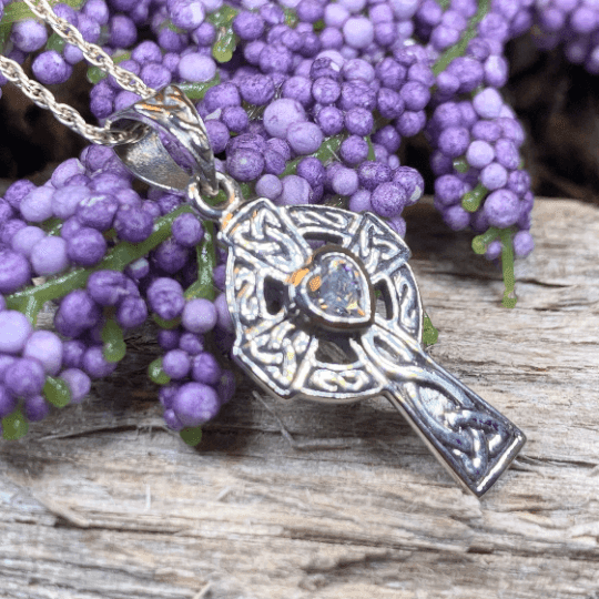Celtic Cross Heart Necklace - Amethyst