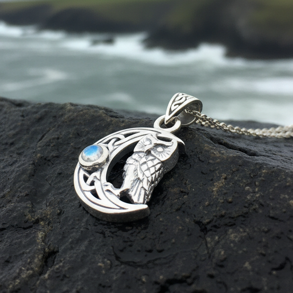 Owl Crescent Moon Necklace