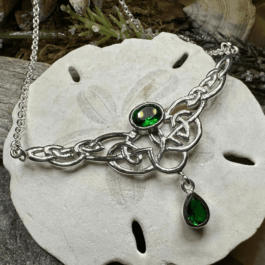 Eternal Love Celtic Knot Necklace - Green Crystal