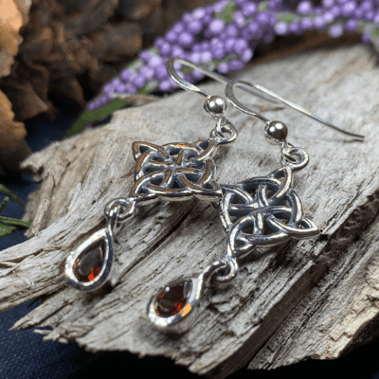 Quaternary Celtic Knot Earrings - Garnet