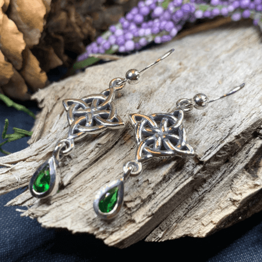 Quaternary Celtic Knot Earrings - Emerald Cubic Zirconia