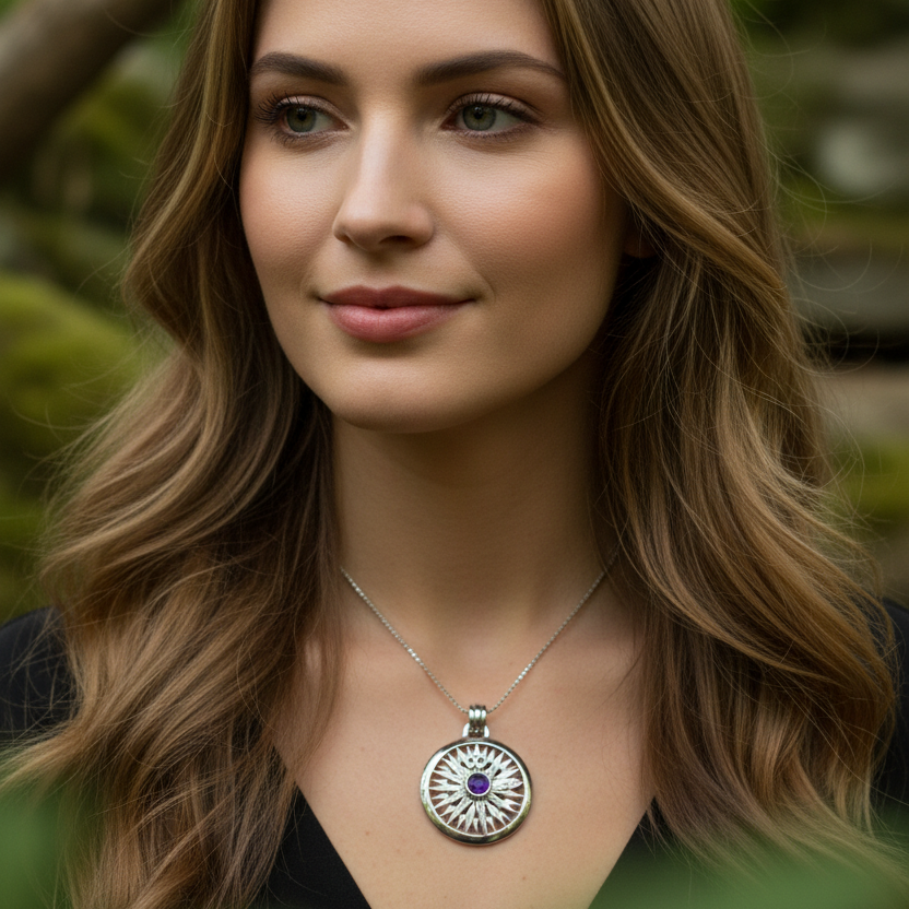 Celtic Compass Amethyst Necklace