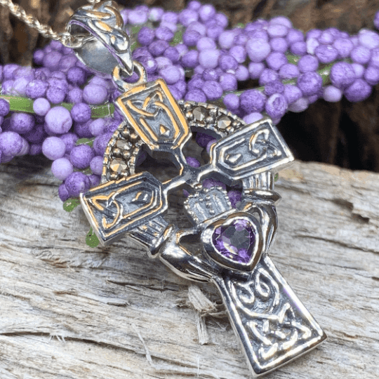 Claddagh Cross Necklace - Amethyst / 18