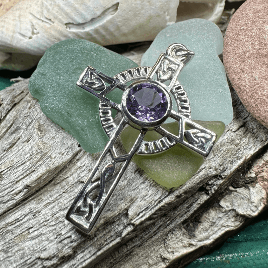 Lanis Celtic Cross Necklace - Amethyst