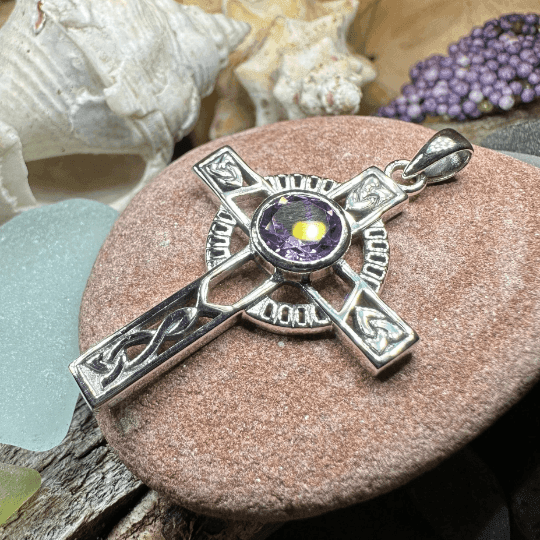 Lanis Celtic Cross Necklace - Amethyst