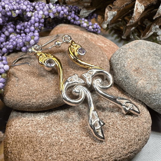 Mystic Dreamer Trinity Knot Earrings - Amethyst