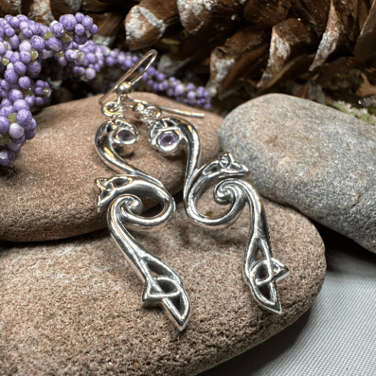 Graceful Trinity Knot Earrings - Amethyst