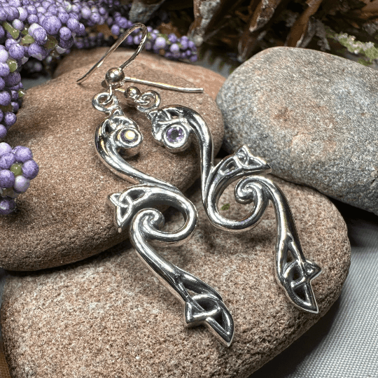 Graceful Trinity Knot Earrings - Amethyst