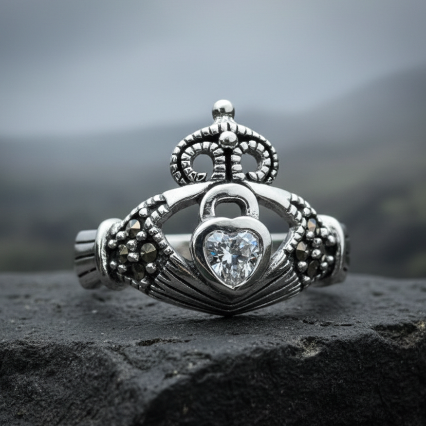 Devotion Marcasite Claddagh Ring