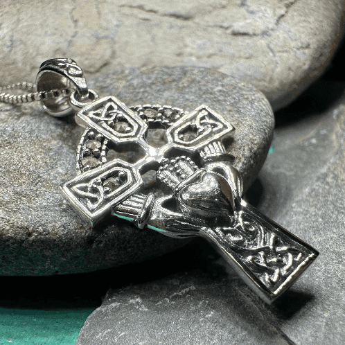 Marcasite Claddagh Cross Necklace - 18