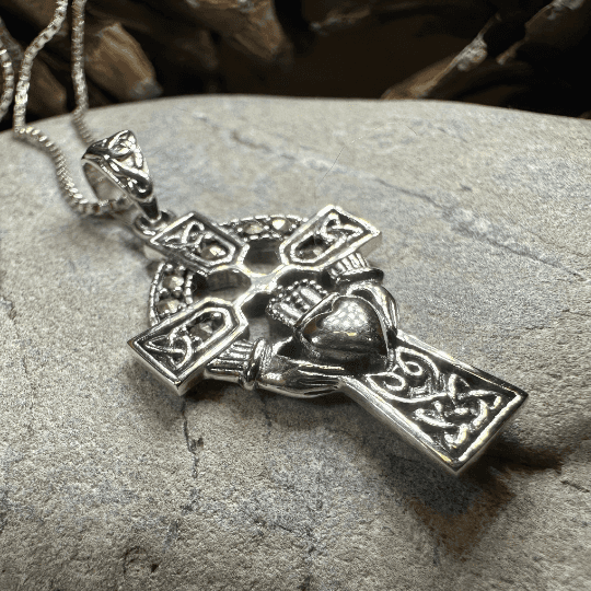 Marcasite Claddagh Cross Necklace - 18
