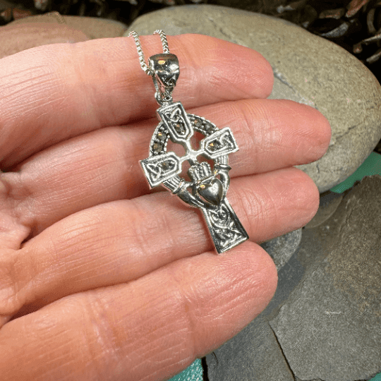 Marcasite Claddagh Cross Necklace - 18