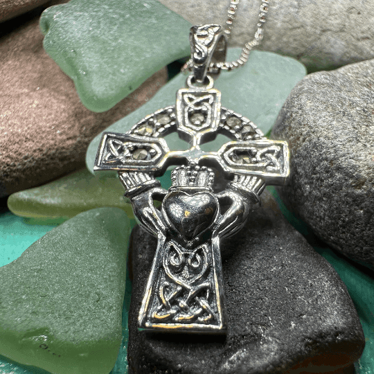 Marcasite Claddagh Cross Necklace - 18