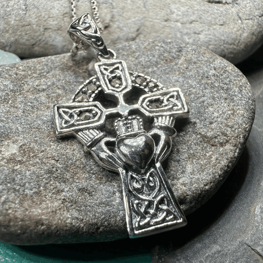 Marcasite Claddagh Cross Necklace - 18
