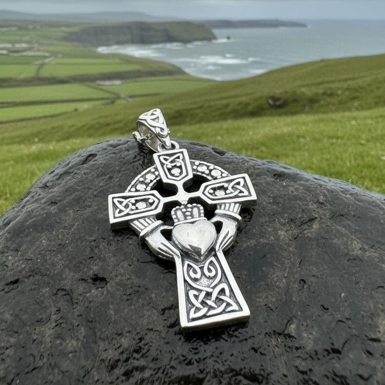 Marcasite Claddagh Cross Necklace