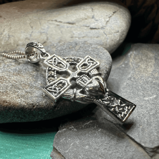 Marcasite Claddagh Cross Necklace - 18