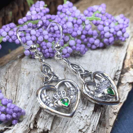 Careena Claddagh Earrings - Emerald Crystal