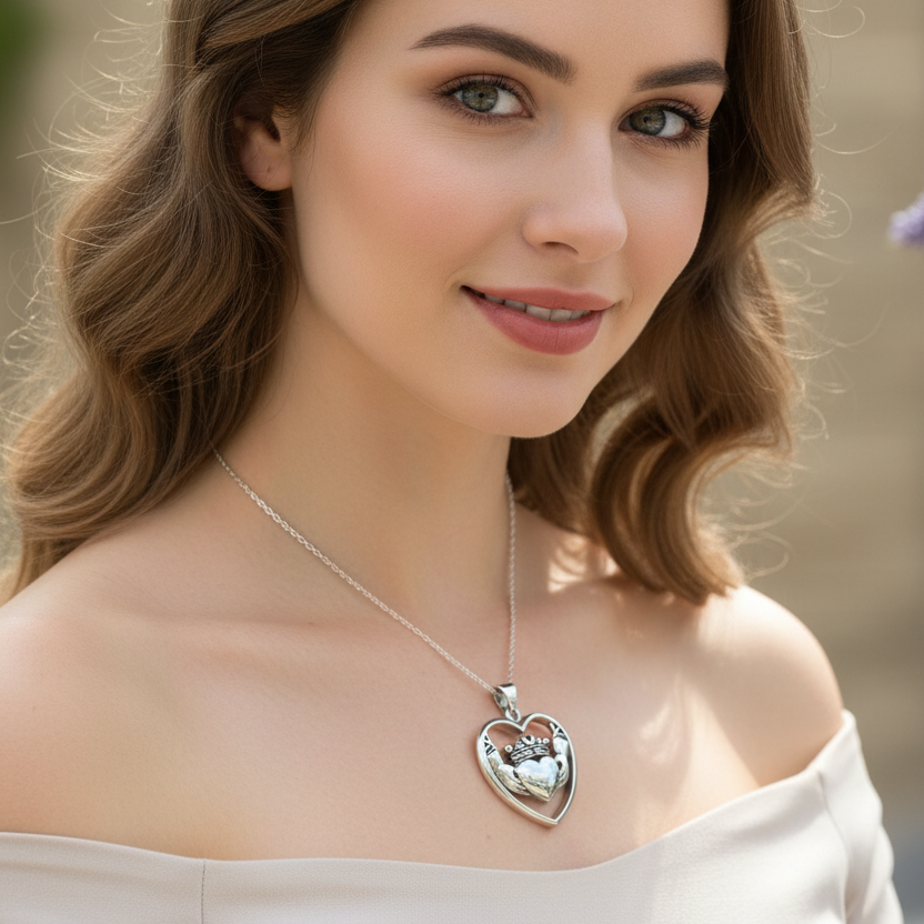 Celestial Moon Claddagh Necklace