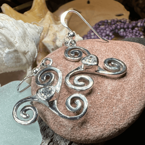 Triple Spiral Heart Earrings - Garnet